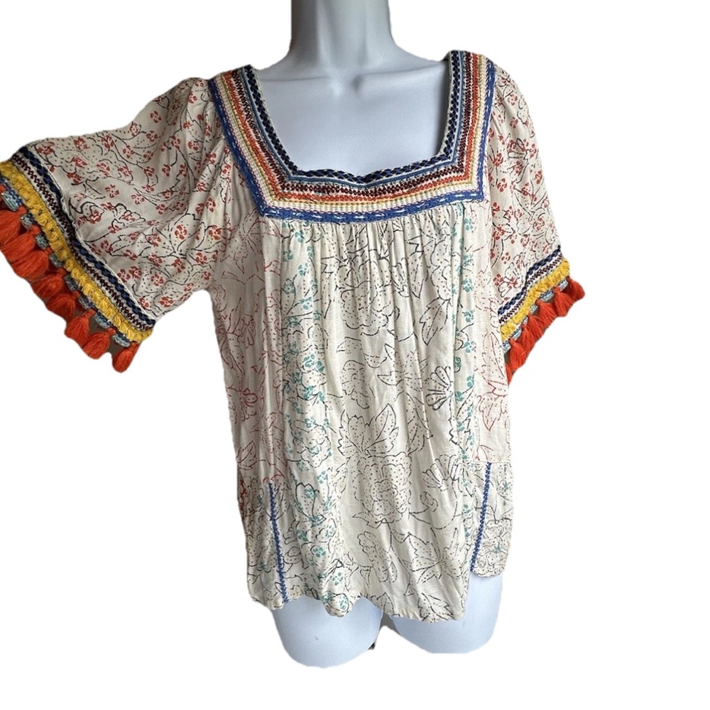 Anthropologie Blue Boxy Short Sleeve Blouse - Picture 2 of 8